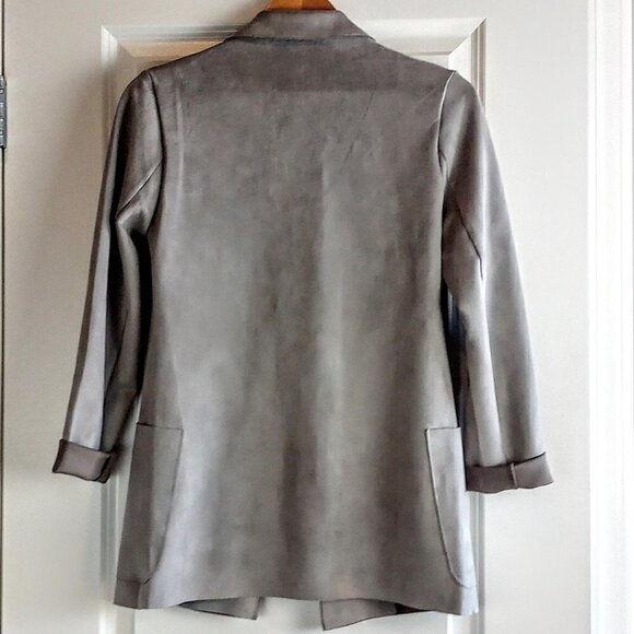 Joan Vass Grey Faux Leather Suede Raw Edge Open Jacket XS - Picture 2 of 6